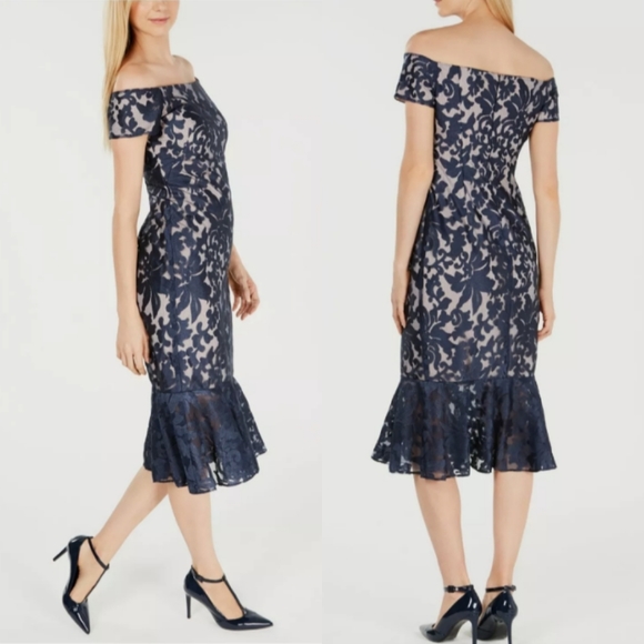 Calvin Klein Dresses & Skirts - CALVIN KLEIN Navy Floral Lace Embellished Evening Dress